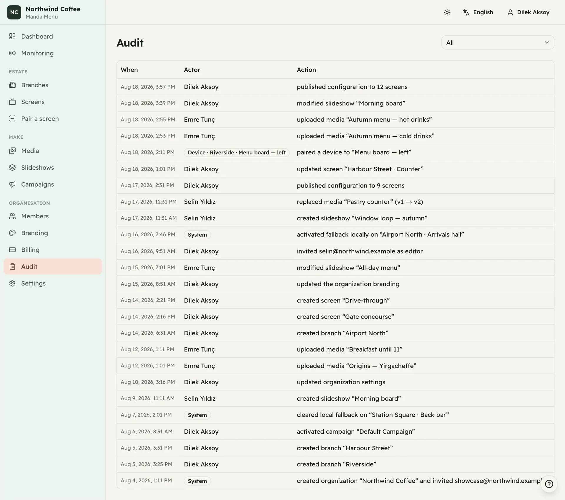 Screenshot: The audit trail