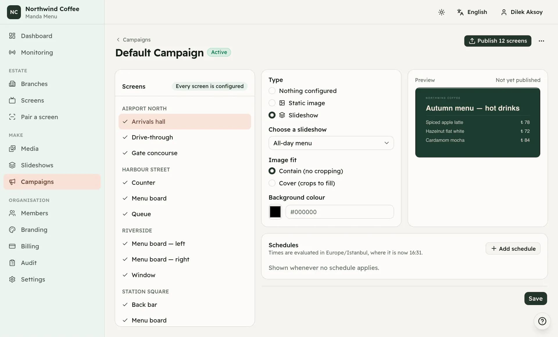 Screenshot: Giving a screen something to show