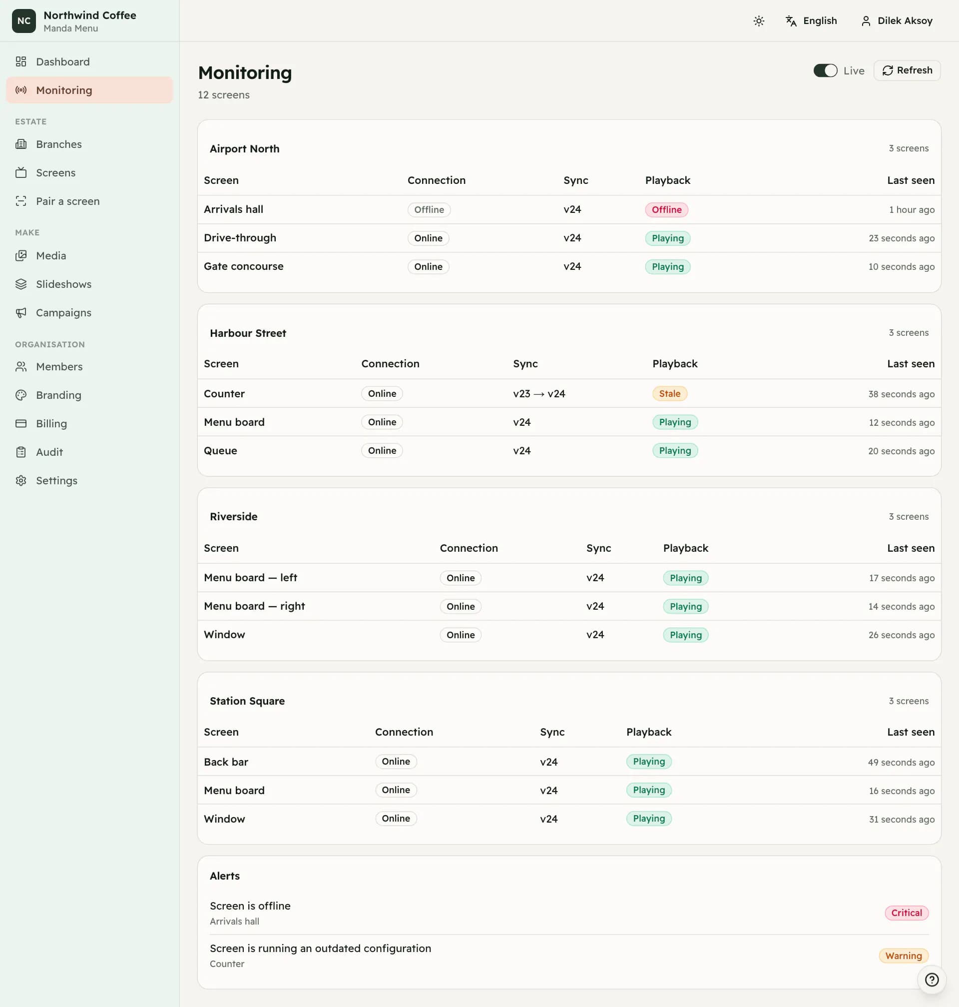 Screenshot: What the page reports